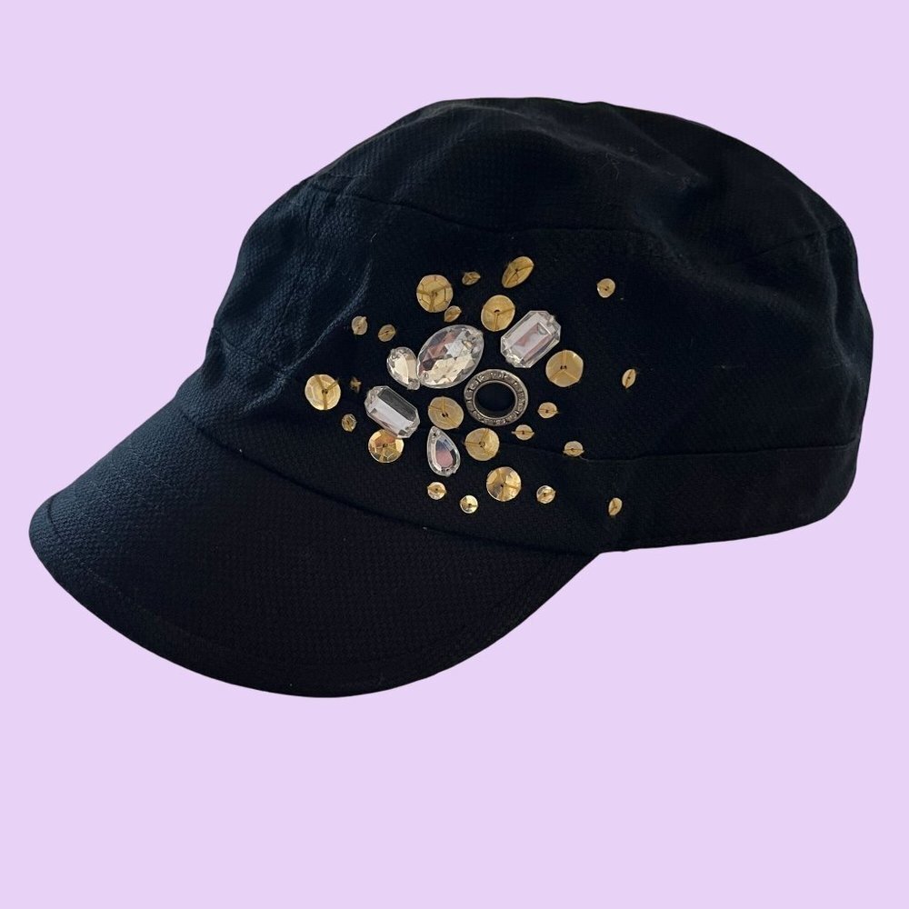 Rhinestones Diamonds Womens OS Baseball Hat Black Fitted Moms Cap‎